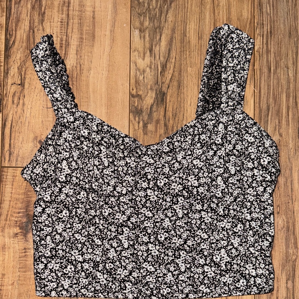Women's Black & White Floral Crop‎ Top with Wide Straps